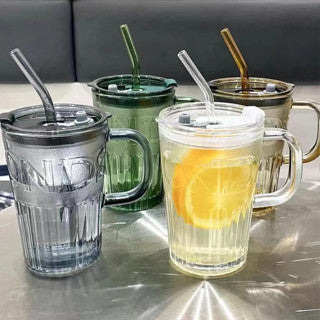 RM4 Murah Transparent Letter glass cup (straw with lid, 480ml) | Transparent Letter RM4 – SatuLand KL