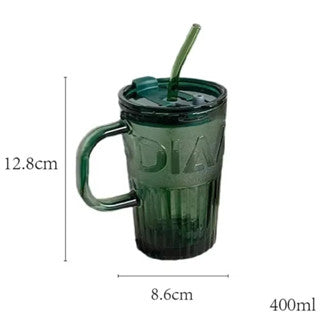 RM4 Murah Transparent Letter glass cup (straw with lid, 480ml) | Transparent Letter RM4 – SatuLand KL